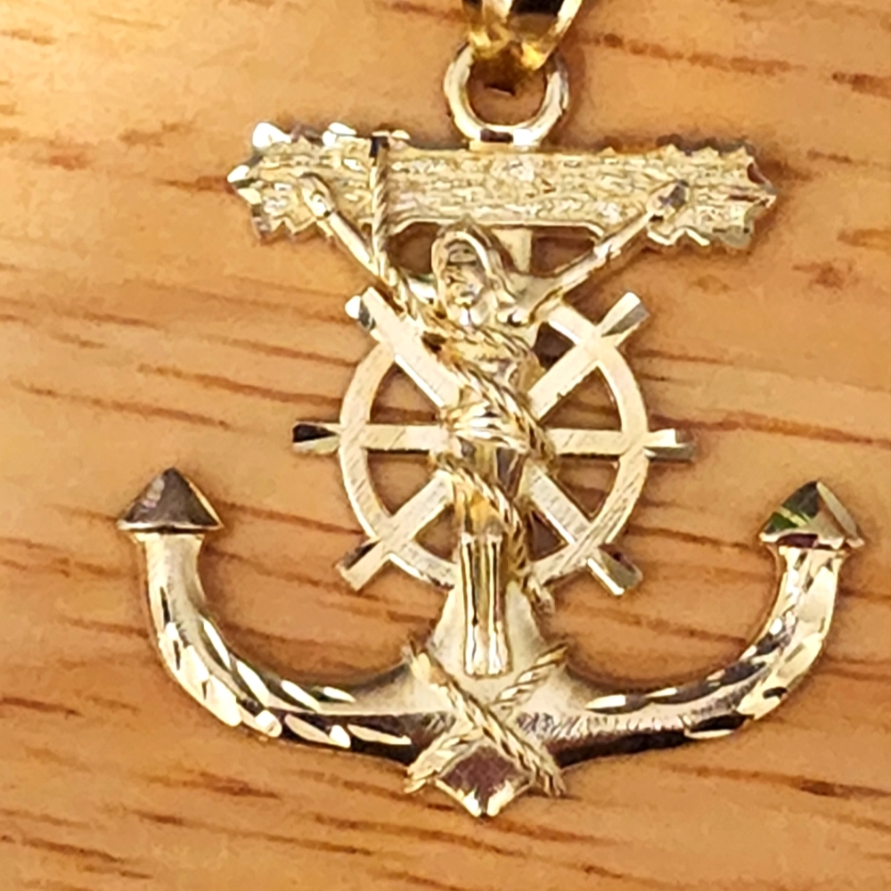 10k yellow gold Jesus anchor